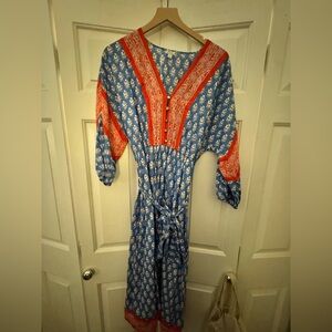 Jcrew Blue and Red Floral Boho Maxi Dress/ kaftan